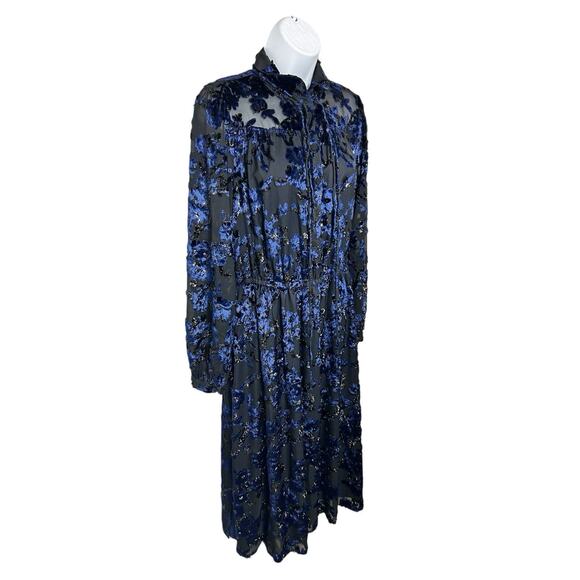 Adam Lippes Collective RTR Velvet Embroidered Black Navy Midi Dress Sz 6 Floral - Picture 13 of 13